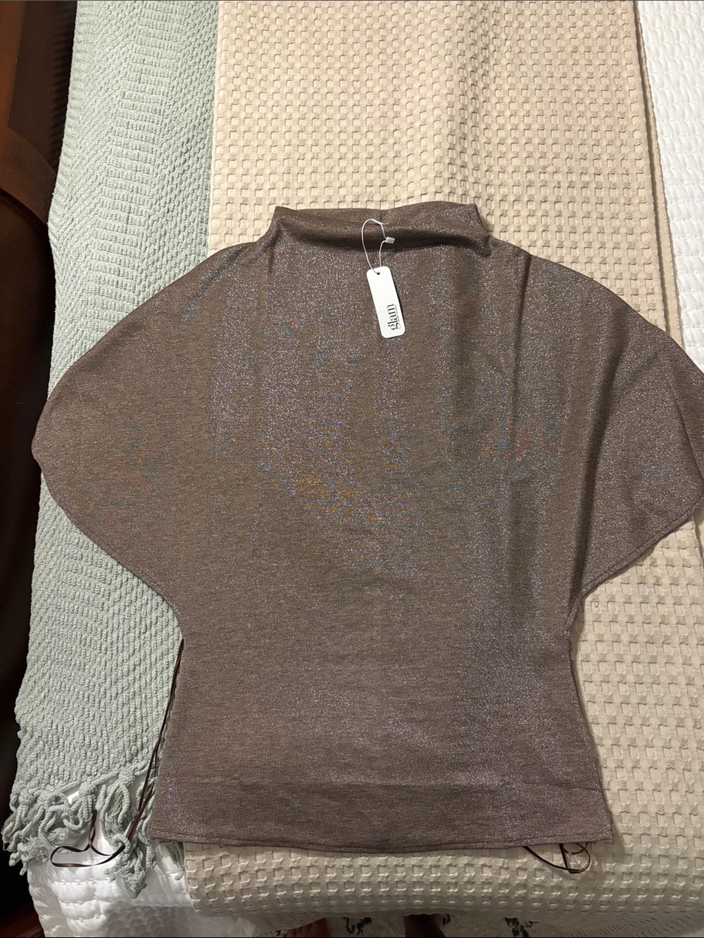 glam Metallic Brown Shimmery Cowl Neck Sweater brand new from boutique